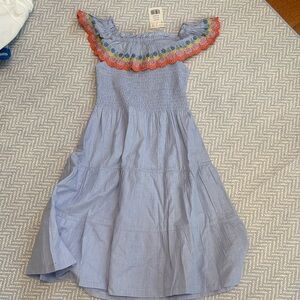 Mini Boden Scalloped Tiered Blue Dress with Vibrant Embroidery NWT